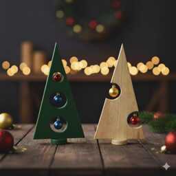 Handmade Wooden Christmas Tree Ornament Stand - Rustic Holiday Decor Minimalist Festive Display - thumbnail 1