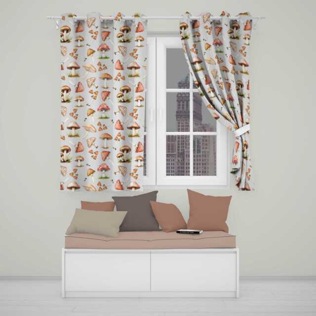Watercolor Forest Mushrooms Botanical Elements Seamless Pattern Readymade Eyelet Ring Top Thermal 100% Blackout Curtains - image 1