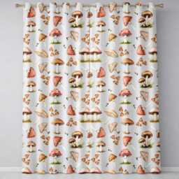 Watercolor Forest Mushrooms Botanical Elements Seamless Pattern Readymade Eyelet Ring Top Thermal 100% Blackout Curtains - thumbnail 2