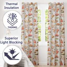 Watercolor Forest Mushrooms Botanical Elements Seamless Pattern Readymade Eyelet Ring Top Thermal 100% Blackout Curtains - thumbnail 3