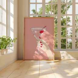 Cherry Cocktail Poster, Feminine Bar Wall Art, Retro Martini Glass Print, Glamorous Drink Decor, Pink Pop Art Illustration - thumbnail 3
