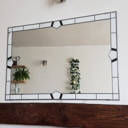 Art Deco Large Mirror Stained Glass Style Leaded 60x90cm 2x3Ft White Frame Black Inserts - thumbnail 3