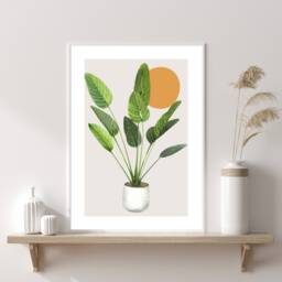 House Plant Illustration Print, Leaf Botanical Art, Modern Kitchen Wall Home Decor, Gift Ideas, Prints, Art - thumbnail 1