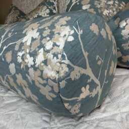 "Darcey Floral Bolster Cushion Duck Egg Silver Grey Accent Pillow - 16"" X 6" - thumbnail 3