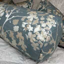 "Darcey Floral Bolster Cushion Duck Egg Silver Grey Accent Pillow - 16"" X 6" - thumbnail 2