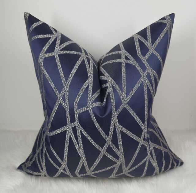 Geometric - Indigo Blue Designer Clarke & Cushion Cover Glamorous Fabric, Modern Sofa Bed Pillow Accent Home Decor - image 1