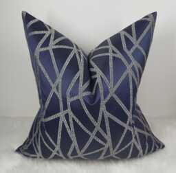 Geometric - Indigo Blue Designer Clarke & Cushion Cover Glamorous Fabric, Modern Sofa Bed Pillow Accent Home Decor - thumbnail 1