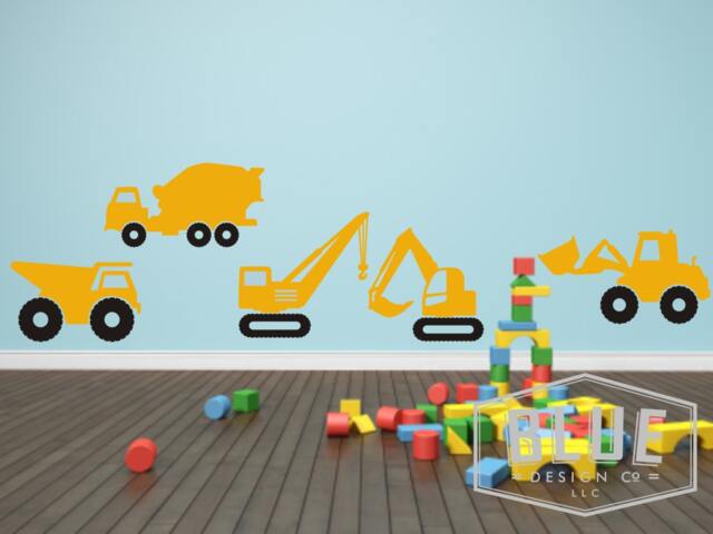 Construction Vehicles Vinyl Wall Decals - Trucks Decal Nursery Sticker Child's Room - image 1