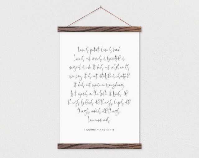 Poster Hanger- Love Is Patient- Bible Verse Canvas Print With Wood Wedding Vows - Flat Canvas-Gift For Her- Hanger Frames - image 1
