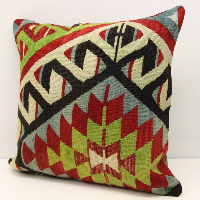 Handmade Kilim Pillow Cover 20x20, Turkish Oriental Rug Cushion - image 1