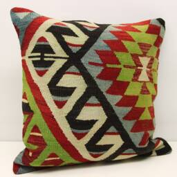 Handmade Kilim Pillow Cover 20x20, Turkish Oriental Rug Cushion - thumbnail 3