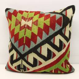 Handmade Kilim Pillow Cover 20x20, Turkish Oriental Rug Cushion - thumbnail 2