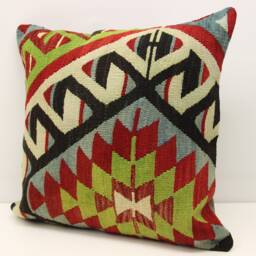 Handmade Kilim Pillow Cover 20x20, Turkish Oriental Rug Cushion