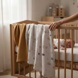 Organic Cotton Muslin Baby Blanket, Soft Newborn Swaddle - thumbnail 3