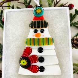 Gorgeous Traditional Fused Glass Snowman Christmas Decoration - Tree Decoration, Fused Cornwall, Cornish - thumbnail 2