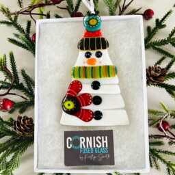 Gorgeous Traditional Fused Glass Snowman Christmas Decoration - Tree Decoration, Fused Cornwall, Cornish - thumbnail 3