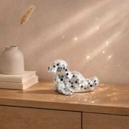 Mirror Mosaic Seal Figurine - Silver Disco Decor Sparkle Home Accent Gift Personalised Option - thumbnail 2