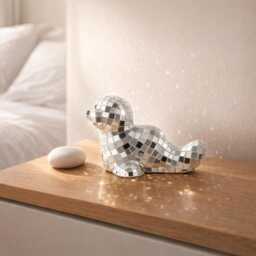 Mirror Mosaic Seal Figurine - Silver Disco Decor Sparkle Home Accent Gift Personalised Option - thumbnail 1