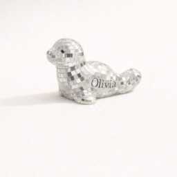 Mirror Mosaic Seal Figurine - Silver Disco Decor Sparkle Home Accent Gift Personalised Option - thumbnail 4