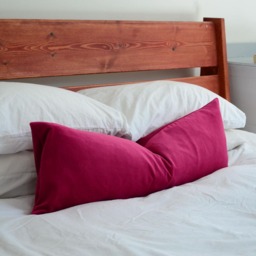 Raspberry Pink Velvet Lumbar Pillow, Cotton Cushion - thumbnail 3