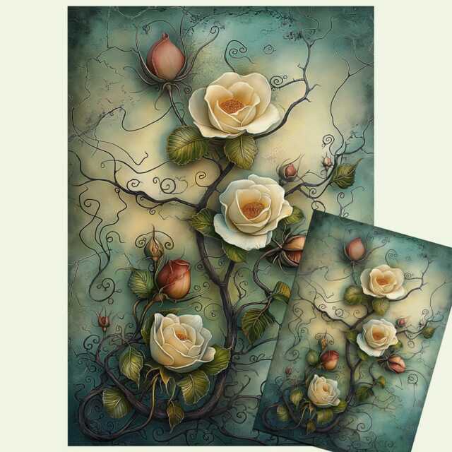 Gothic White Climbing Rose Decoupage Paper Fantasy Art Print - image 1