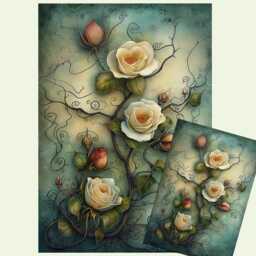 Gothic White Climbing Rose Decoupage Paper Fantasy Art Print - thumbnail 1