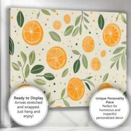 Watercolour Orange Citrus Leaf Repeat Pattern Canvas Wall Art Print Decor Picture Ready To Hang - thumbnail 3