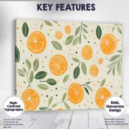 Watercolour Orange Citrus Leaf Repeat Pattern Canvas Wall Art Print Decor Picture Ready To Hang - thumbnail 1