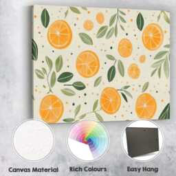 Watercolour Orange Citrus Leaf Repeat Pattern Canvas Wall Art Print Decor Picture Ready To Hang - thumbnail 2