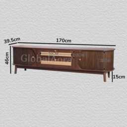Globalaora Wood Tv Stand Console With Sliding Door Faux Rattan & Walnut Media Cabinet Modern Rustic Unit - thumbnail 2