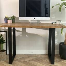 For??t Industrial Rustic Square Shape Chunky Metal Black Leg Desk Table Handcrafted With Solid Wood - thumbnail 2