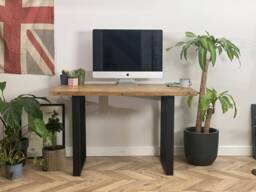 For??t Industrial Rustic Square Shape Chunky Metal Black Leg Desk Table Handcrafted With Solid Wood
