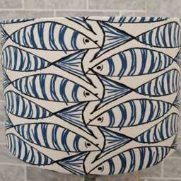 Blue & White Sardine Fish Drum Lampshade, Nautical Decor - thumbnail 2