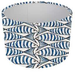 Blue & White Sardine Fish Drum Lampshade, Nautical Decor