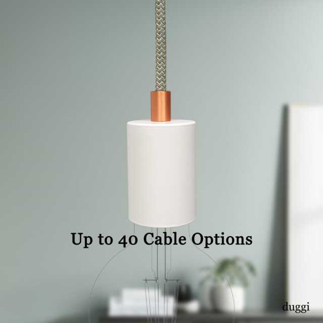 Plug in Pendant Light - White + Copper Hanging Fabric Cable Wall Cord & Minimal Modern E27 Lamp Holder Reading, Ambient Mood Lighting - image 1