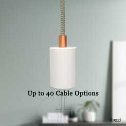 Plug in Pendant Light - White + Copper Hanging Fabric Cable Wall Cord & Minimal Modern E27 Lamp Holder Reading, Ambient Mood Lighting - thumbnail 1