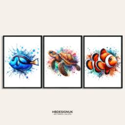 Sealife Prints - Set Of 3 Posters Paintings - Watercolour Sea Life Watercolor Gifts Artwork Decor Room Poster Print - thumbnail 1