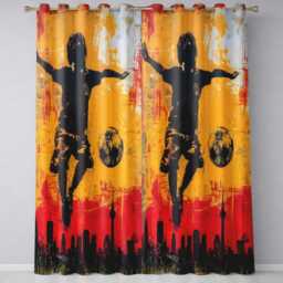 Orange Red Football Player City Skyline Urban Art Distinctive Wall Home Decor Readymade Eyelet Ring Top Thermal 100% Blackout Curtains - thumbnail 3