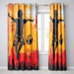 Orange Red Football Player City Skyline Urban Art Distinctive Wall Home Decor Readymade Eyelet Ring Top Thermal 100% Blackout Curtains - thumbnail 1