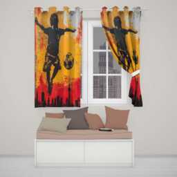 Orange Red Football Player City Skyline Urban Art Distinctive Wall Home Decor Readymade Eyelet Ring Top Thermal 100% Blackout Curtains - thumbnail 2