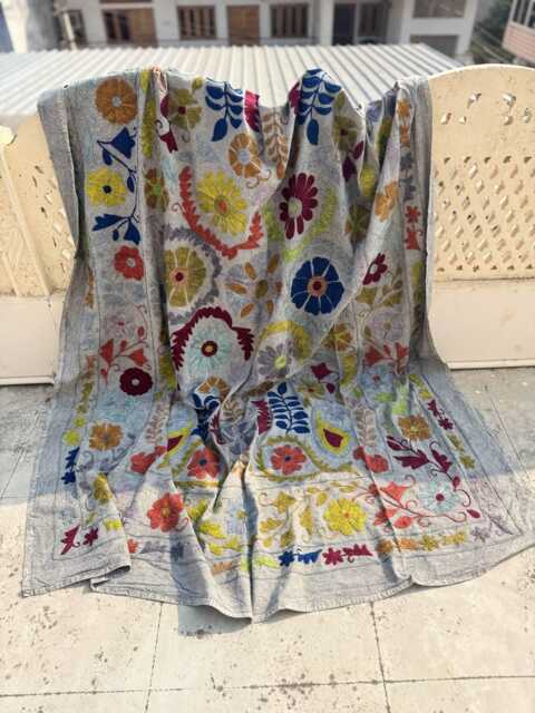 Handcrafted Suzani Quilt - 100% Cotton, Ethnic Embroidery, Colorful Bohemian Throw For Bed Or Sofa - image 1