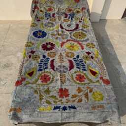Handcrafted Suzani Quilt - 100% Cotton, Ethnic Embroidery, Colorful Bohemian Throw For Bed Or Sofa - thumbnail 2