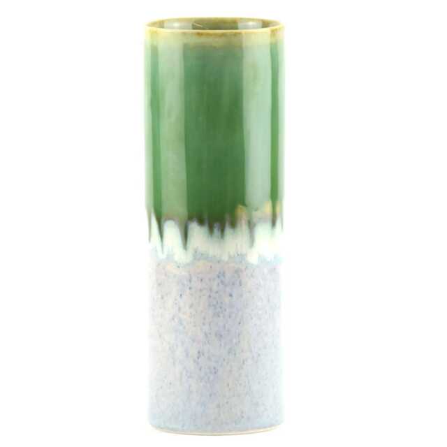 Porcelain Tube Vase - Mustard Yellow, Gloss Green & Creamy White With Light Speckles - image 1