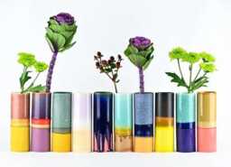 Porcelain Tube Vase - Mustard Yellow, Gloss Green & Creamy White With Light Speckles - thumbnail 2