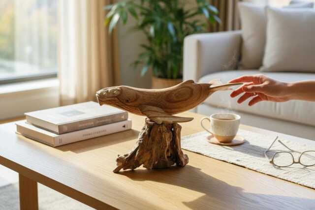 Wooden Fish Statue 12 Inch/30 cm Width, Table Decor, Statue, Nature Sculpture, Living Room, Home Room Gift For Her - image 1