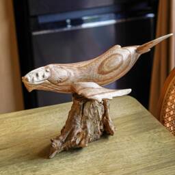 Wooden Fish Statue 12 Inch/30 cm Width, Table Decor, Statue, Nature Sculpture, Living Room, Home Room Gift For Her - thumbnail 2