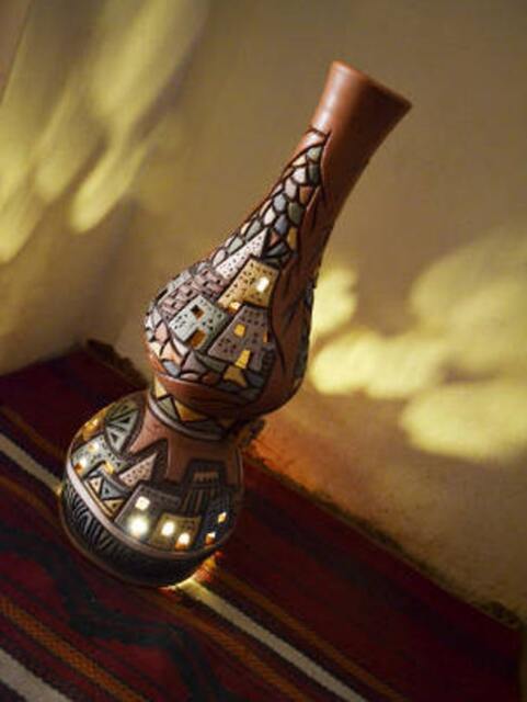 Handmade Nubian Pottery Table Lamp Egyptian Decor - image 1