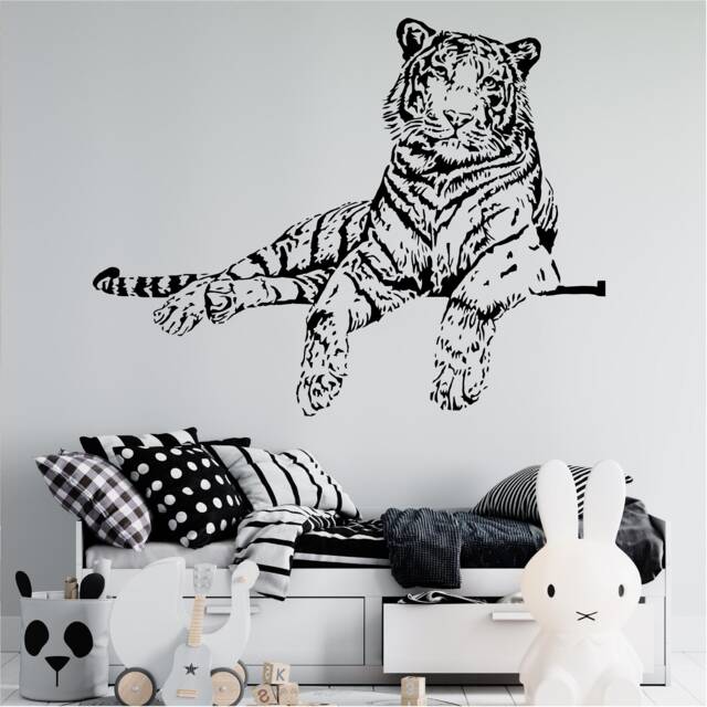 Relaxing Tiger Vinyl Wall Art, Decal, Sticker, Transfer, Mural, Removable, Decor, Rent Friendly, Interior, Exterior, Full - 0619 - image 1
