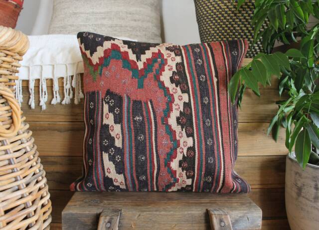 Vintage Kilim Pillow Cover - 16 Inch, Hand Woven Turkish Cushion - image 1
