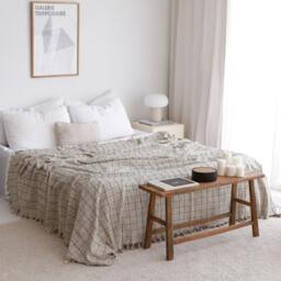 Grey Cotton Throw Blanket, Mudcloth Sofa Couch Throw, Queen King Size Bedspread, Farmhouse Decor, Soft Turkish Plaid Blanket - thumbnail 2
